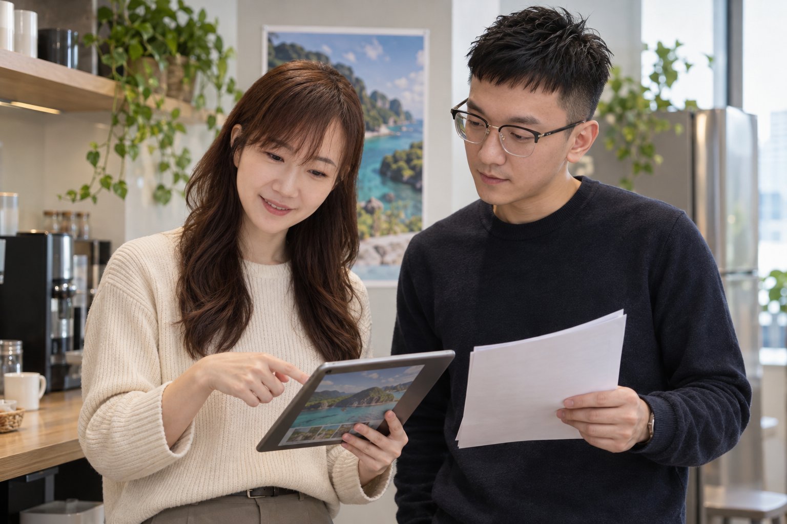 簡湘怡（海外旅遊）與潘威廷（勞資顧問）一對一的情境示意照