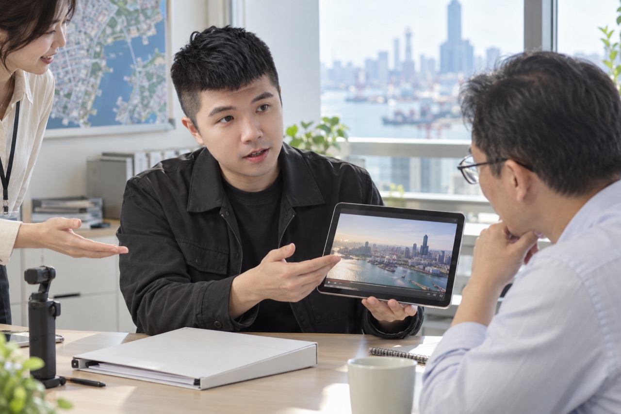 陳韋翰（企業形象影片）的專業現場與被介紹的對象示意照